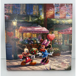 Thomas Kinkade Disney Mickey Minnie Donald Daisy Cafe Canvas Wrap 14x14 w/ COA